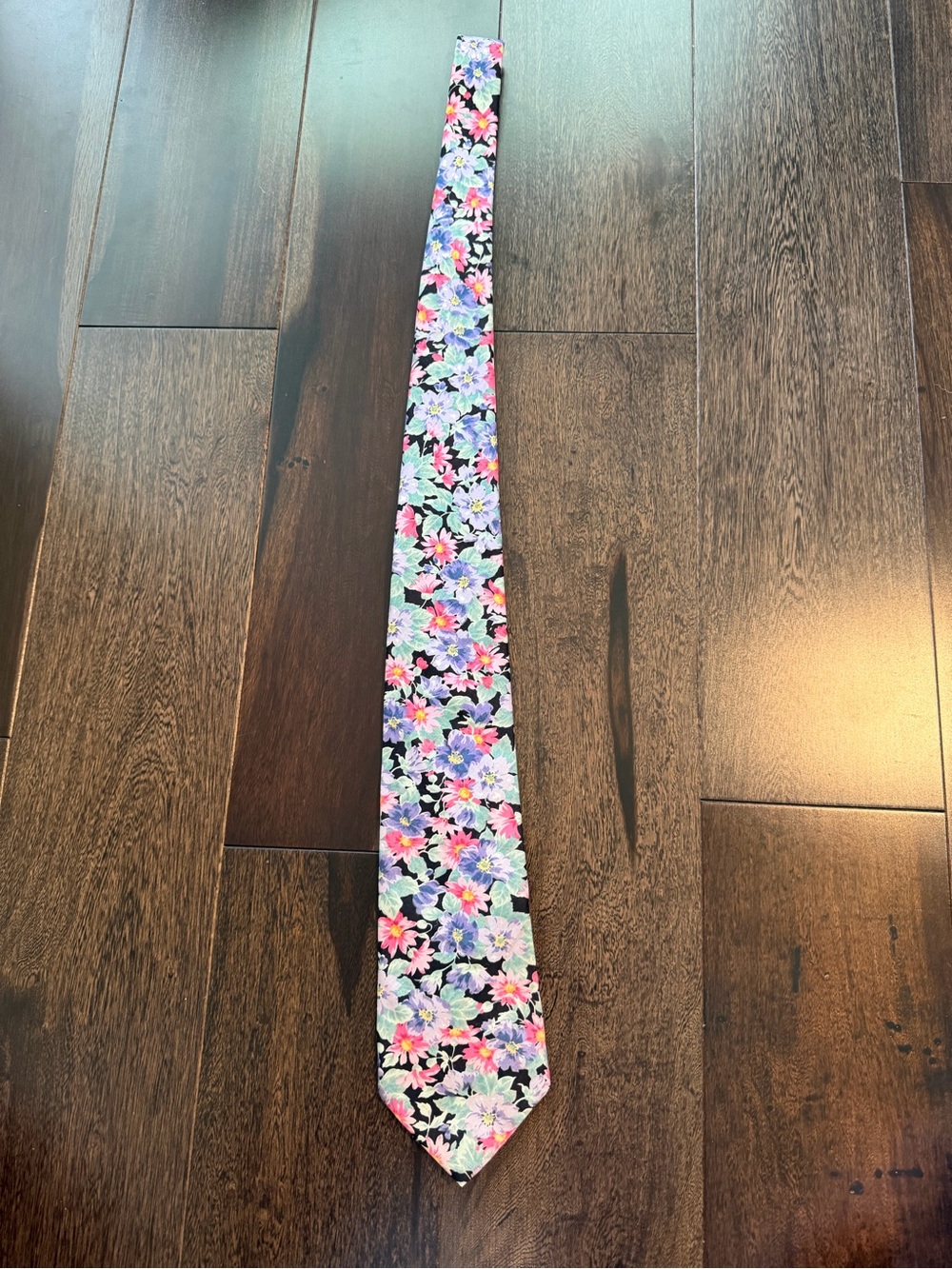 Floral Men's Tie in Black with Pink & Purple florals